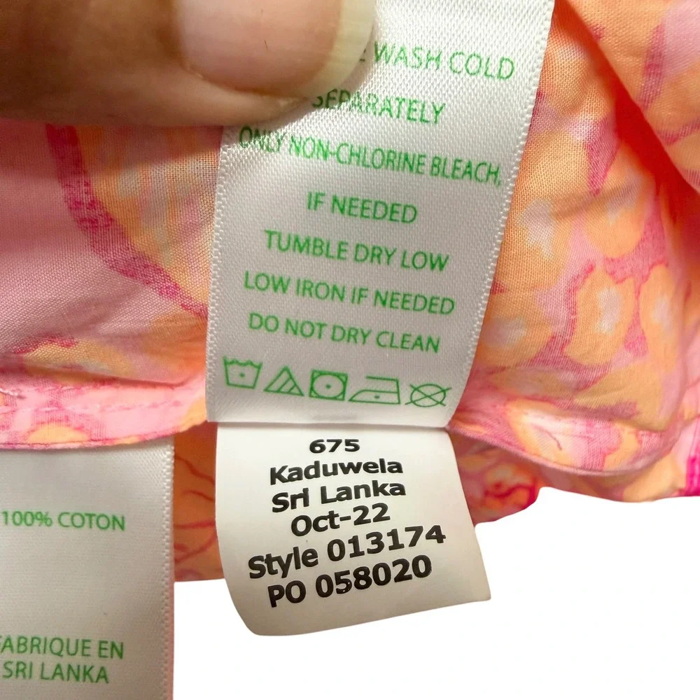 Lilly Pulitzer Pink Orange Floral Puff Sleeve Cotton Blouse Top XS